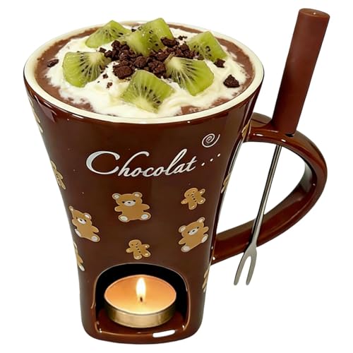 Genérico Taza Derretir Chocolate 130ml | Set Fondue Portátil con Tenedor - Taza para Mojar en Fondue - Cumpleaños Bodas