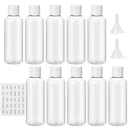 flintronic 100ml Leere Reiseflaschen Set, Reiseflaschen zum Befüllen mit Kleinem Trichter, Abfüllflaschen für Kosmetik mit Trichter, für Flugreisen Shampoo Geschäftsreise Lotion (10 Stück)