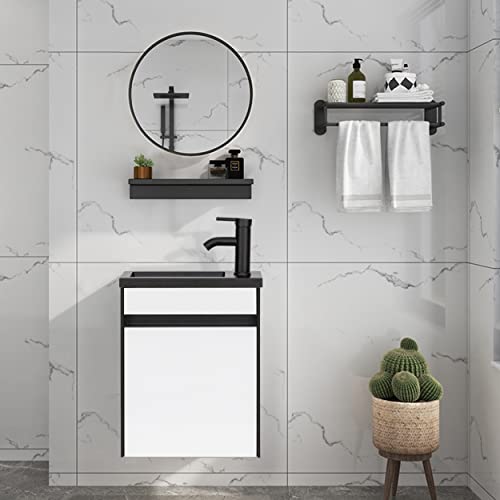 eclife 15" Bathroom Vanities Cabinet Sink Combo for Small Space, Modern Floating Cabinet Set with Resin Sink, Matte Black Faucet, White and Black eclife 15" Bathroom Vanities Cabinet Sink Combo for Small Space, Modern Floating Cabinet Set with Resin Sink, Matte Black Faucet, White and Black