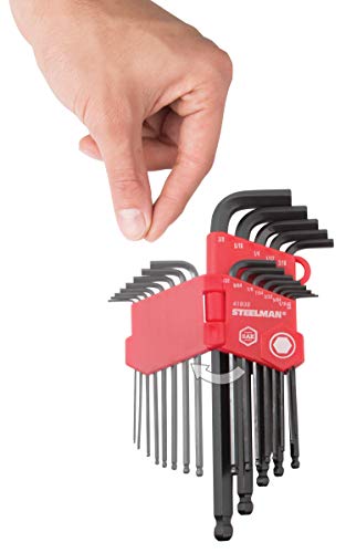 Image of Steelman 26-Piece Long Arm Ball End Hex Key Wrench Set, Inch /Metric (SAE /MM), Extended Length Driver Shafts for Long Reach, Machined Ball Ends for Tight Spaces