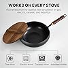 Uncoated Thick Iron Pot - Artisan Unenameled Cast Iron Casserole, Non-Stick Japanese Iron Pan with Lid without Coating Durable and Rust-Free for Kitchen Cooking Frying (Hammered Wood Lid,30cm/12'') #5