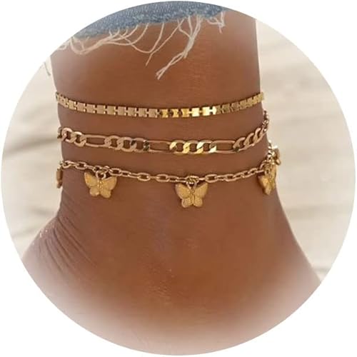 Long tiantian Tobilleras de eslabones cubanos de mariposa para mujer, estilo bohemio, cadena de playa, tobilleras, joyería de pie para adolescentes