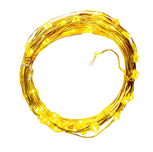 Hometown Evolution, Inc. Yellow Fairy Lights - Battery Operated - 6 Foot 20 Yellow LED Micro Lights on Copper Wire - Waterproof for Indoor and Outdoor Use