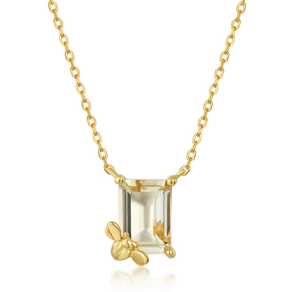 Collier en argent 925 et cristal de citron plaqué or pour femme