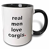 3dRose Real men love corgis Two Tone Mug, 11 oz, Black/White