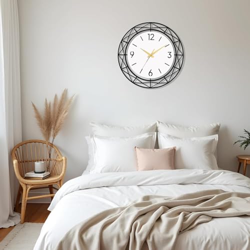 Image of Wall Clock Stylish Metal Analog Wall Clock for Living Room, Bedroom, Office, Kitchen, Home and Hall | Antique Fancy Big Size Modern Wall Watch (Black ST-61, 60 CM)