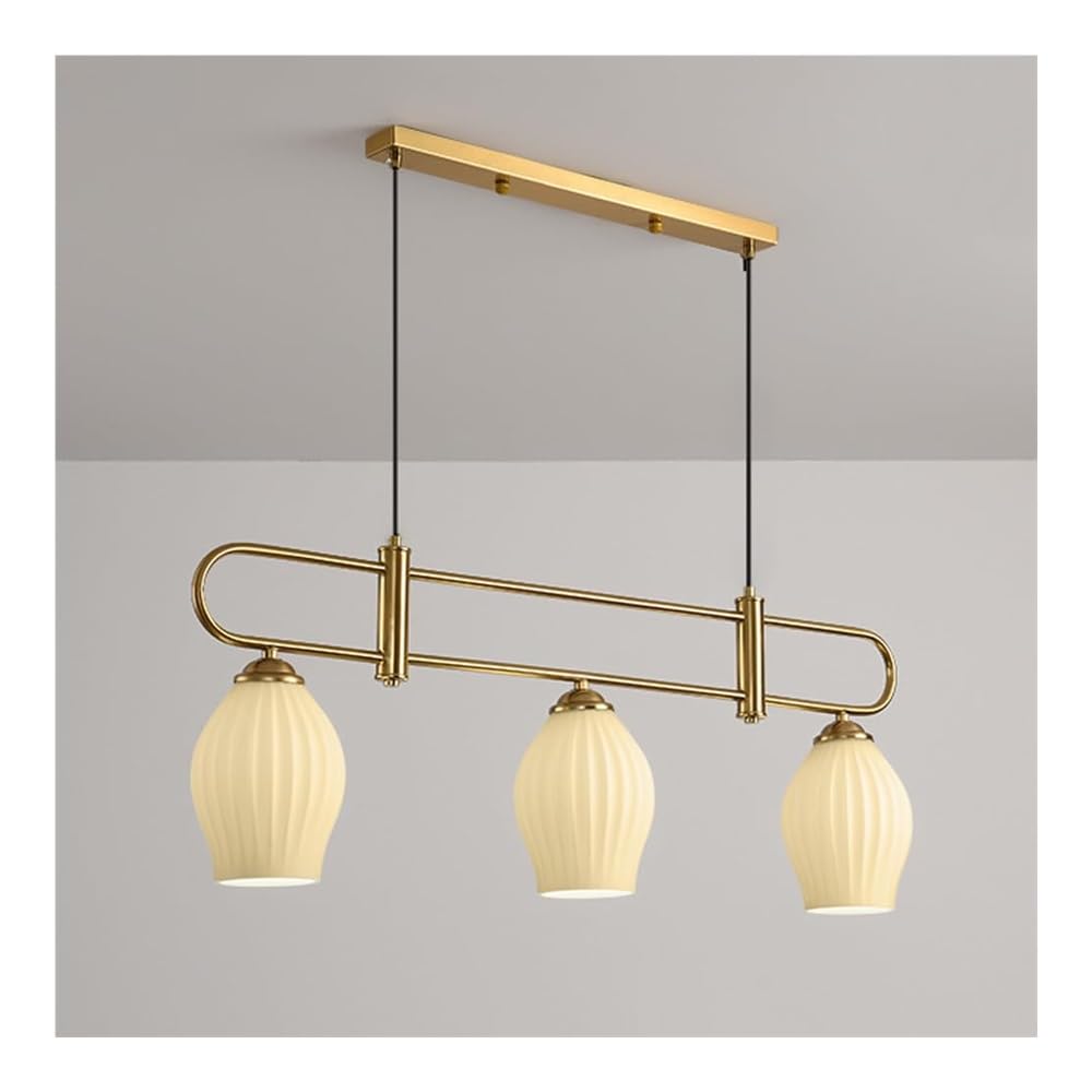 Nowoczesna metalowa lampa wisząca z 4 lampkami z białym szkłem, styl liniowy, regulowany, do jadalni, (złoty, średni rozmiar).