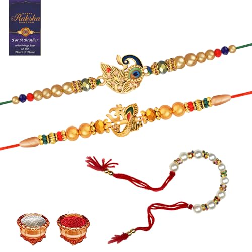 Image of De Marquis Bhaiya Bhabhi Rakhi Gift Set | Rakhee For Brother | Roli Chawal | Greeting Card | Rakshabandhan | Couple Rakhee | Bhaiya Bhabhi Rakhee | Rakhee Combo Set | 2 Rakhi + 1 Lumba Rakhi