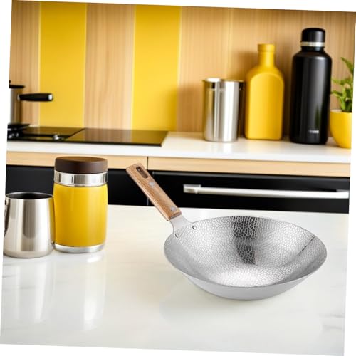 Wok de acero inoxidable con mango de madera para cocinar miniatura 7