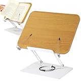 Einstellbare Buchunterstützung - Buchunterstützung mit 360 -Grad -Drehbasis | Bood Carrier | Holz und Aluminium für Laptop, Zeitschriften, Handbücher, Rezepte, Buch