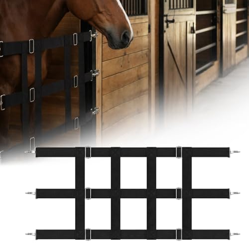 Unittype Stall Guards for Horses 36 x 18 Inch Premium Nylon Horse Stall Guard with Adjustable Straps Black Stable Door Gate Safe Ventilation Barrier for Horses