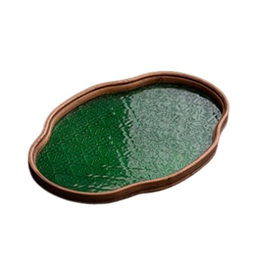 花海棠トレー ガラス トレイ カフェ ティー お盆 盛器 雲型 楕円 お皿 プレート 木トレー 30cm 35cm ガラス皿 フローラ グリーン 収納トレイ インテリア 食器 おしゃれ 小物置き 玄関 花海棠柄