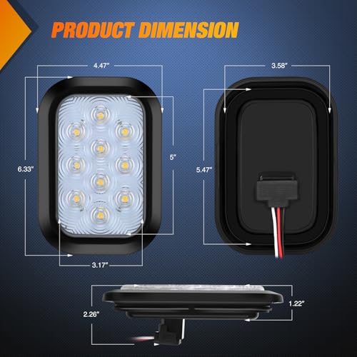 Image of Nilight 5 inch X 3 inch Rectangular Trailer Tail Light 2 PCS White 10 LED | Back Up Reverse Lights w /Flush Mount Grommets Plugs IP67 Waterproof for 12V Truck ATV UTV Bus RV Camper