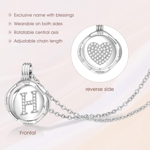 Gold Initial Necklace for Women - 14K Gold Plated Heart Necklaces, Double Rotating Letter Pendants, Personalized Women’s Jewelry, Birthday Gifts, Christmas Valentines Day Present3