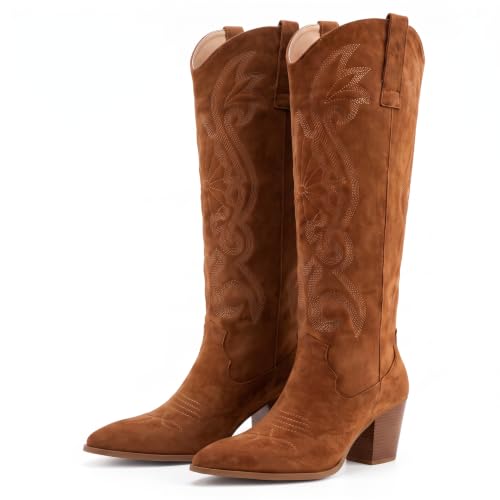 Image of WIRALOMI Cowboy Boots for Women Knee High Western Chunky Heel