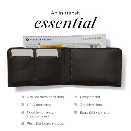 Image of MOKOBARA Stash Travel Bifold Wallet Gift for Men | Geometric Textured | Genuine Leather | RFID Protected | Fits Boarding Pass | Fits Internation Currency | SIM and Ejector Pin Slot | Ka-Ching (Brown)