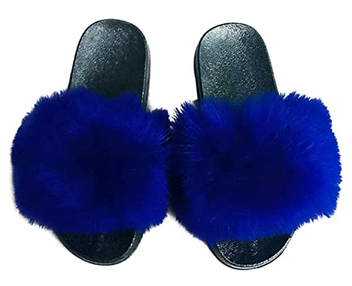 DAYISS Women Faux Fox Fur Slippers Summer Feather Open Toe Single