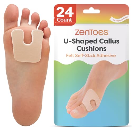 ZenToes U-Shaped Felt Callus Pads | Protect Calluses from Rubbing on Shoes | Reduce Foot and Heel Pain | Pack of 24 | 1/8” Self-Stick Pedi Cushions