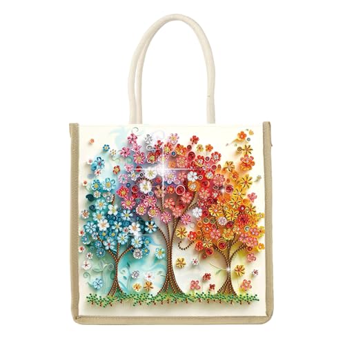 POETRYDRAW Diamond Art Painting Shopping Bag Diamond Tote Handbag Partial Drill (Flower Forest)