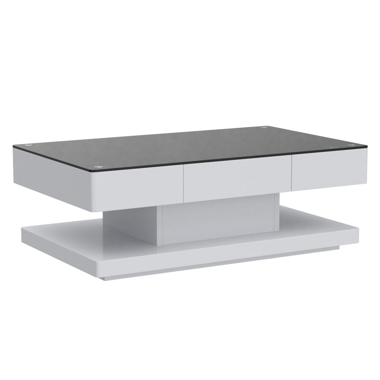 TUKAILAI Hochglanz Couchtisch mit 2 Schubladen und 8 mm Gehärtetem Glas, Glas Kaffeetisch Wohnzimmertisch mit Stauraum für Büro, Wohnzimmer, Möbel, Empfang, Wartebereich, Wartebereich Tisch