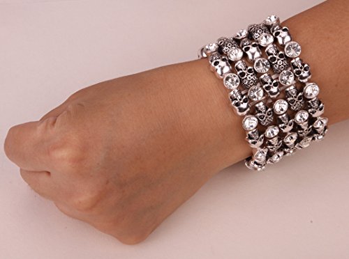 Yacq Women's Skull Stretch Cuff Bracelets - Elastic Band Fit Wrist 7 To 8 Inch - Lead & Nickle Free - Women Biker Jewelry #TOP2