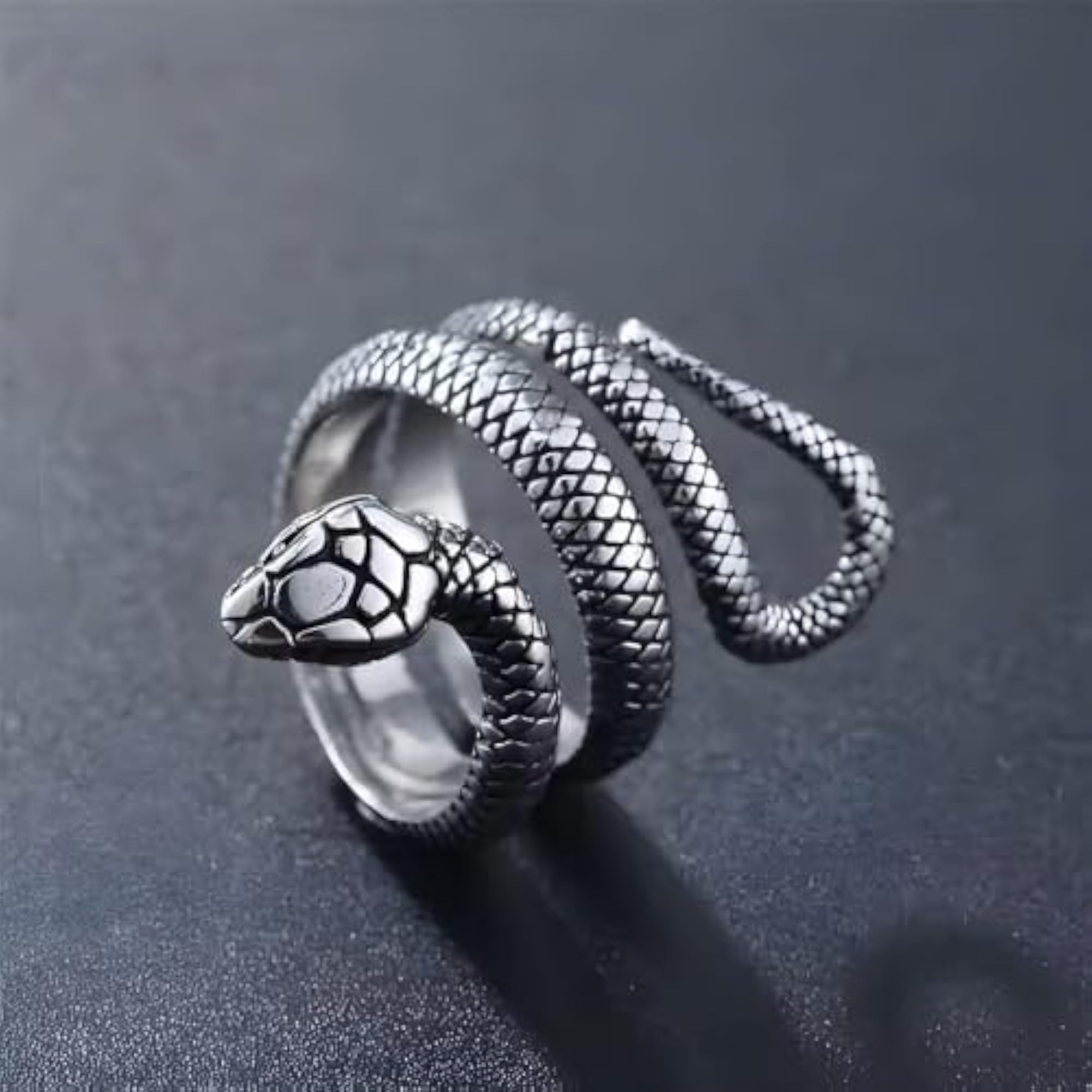 Silver Snake Wrap Ring, Adjustable Serpent Design, Unisex