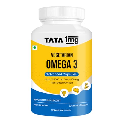 Vegetarian Omega |1000 mg Algal Oil with 400mg DHA | Plant-Based Omega-3 | Supports Heart, Brain & Joint Health | 60 Veg Capsules