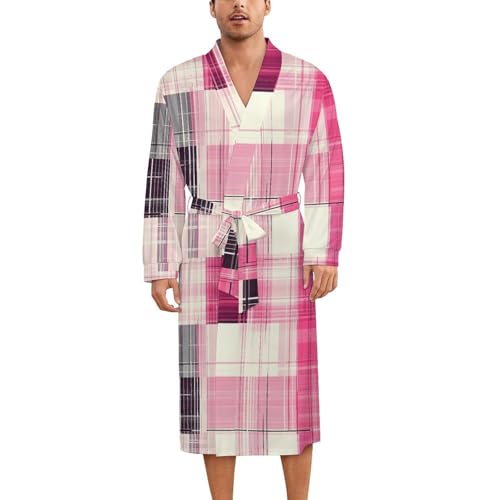 Robe de nuit écossais rose : peignoir kimono léger tendance mixte