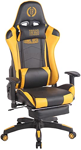 CLP Fauteuil De Bureau Racing Gamer Turbo en Similicuir I Assise Et Dossier Rembourré I Hauteur Réglable Accoudoirs Repose-Pieds roulettes, Couleur:Noir/Jaune, Matériel:Similicuir