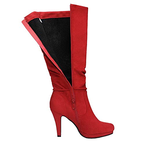 DREAM PAIRS Women's Knee High Platform Heel Boots,Size 9.5,Red-M,SARAH-MID