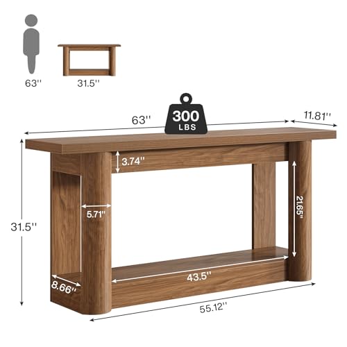 Image of Tribesigns 63-Inch Farmhouse Console Table, Narrow Long Sofa Table Behind The Couch, 2-Tier Storage Entryway Furniture for Hallway, Entrance, Living Room, Rustic Brown
