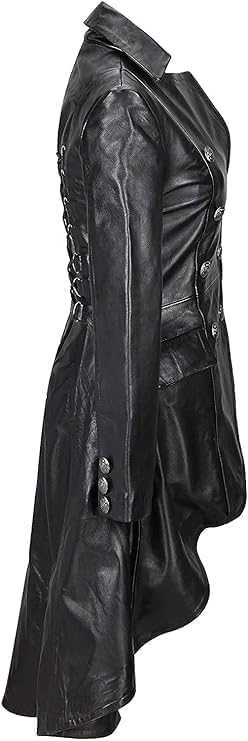 Edwardian Ladies Real Leather Long Back Victorian Gothic Style Coat2