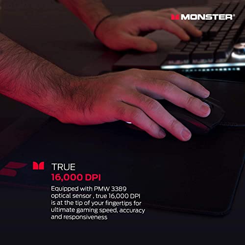Monster Alpha 9.0 Rgb Wired Gaming Mouse, Customizable Buttons, Programmable Led Lighting, True 16,000 Adjustable Dpi, Ergonomic Optical Pc Gaming Mouse With Customizable Software – For Pc Gaming #TOP2