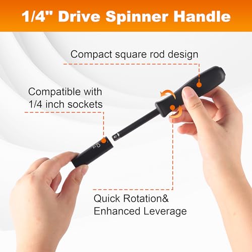 Image of Reniteco 13-Piece 1 /4 inch Drive Socket Set, SAE (3 /16 inch- 11 /32 inch), Deep Sockets, 72-Tooth Ratchet Wrench, Drive Spinner Handle, 6 Point Design, Cr-V