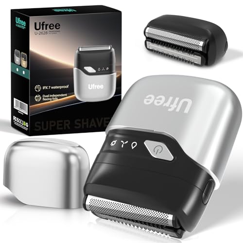 Ufree Foil Shaver for Men,​ Electric Razor with 2 Foil Heads, IPX7 Waterproof Electric Shaver, Wet Dry Cordless Razor, Chargeable Portable Shavers for Men, Silver
