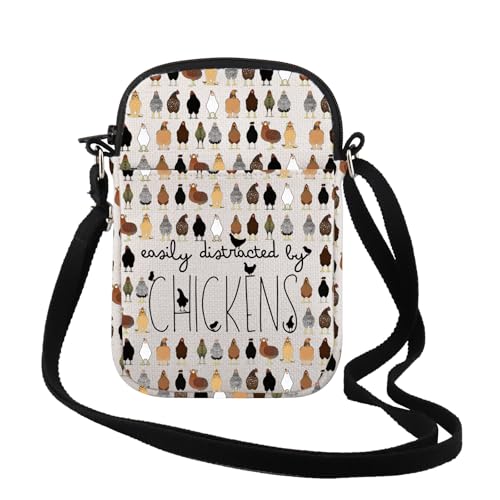 TSOTMO Chicken Farmer Gift Easily Distracted By Chickens Crossbody Bag Funny Chicken Gift Chicken Breeds Farm Life Gift