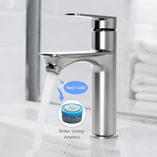 Waschtischarmatur Bad, Wasserhahn für Waschbecken, Kalt/Warm, 11.8 cm Auslaufhöhe, Keramik-Kartusche, Chrom, spritzwasserschützend, wassersparend