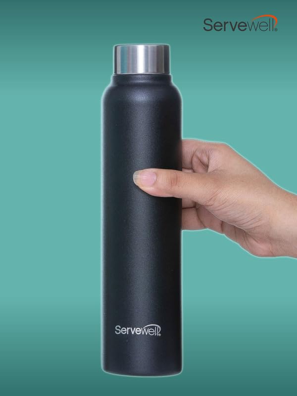 Image of Servewell 1 pc Sleek - SS Single Wall Bottle 600 ml - Jet Black