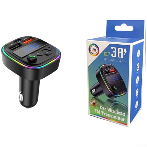 Reproductor de MP3 para coche, puertos USB duales, sistema de iluminación ambiental de llamadas manos libres, toma de carga inalámbrica para transmisión de audio y entretenimiento