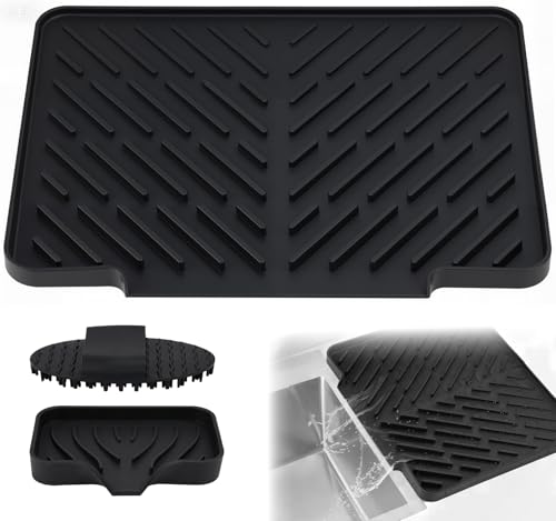 Nutmanel 3 Pezzi Tappetino Scolapiatti in Silicone(40*31cm), Tappetino per Asciugatura Resistente al Calore, Antiscivolo, con Superficie Inclinata, per un Deflusso Ottimale Dell’acqua, per Cucina