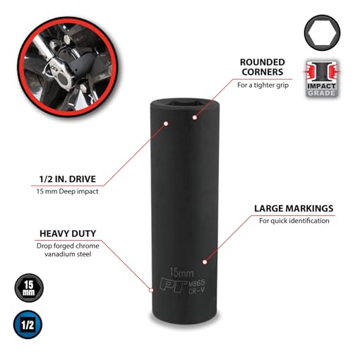 Image of Performance Tool M865 1 /2 Drive 15mm Deep Wall Impact Socket, 1 Pack