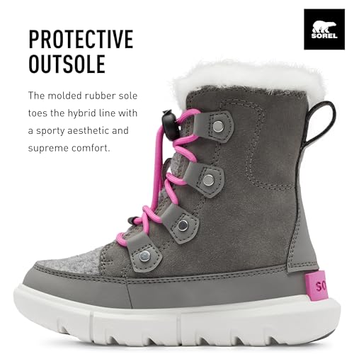 Sorel Youth Unisex Little Children's Explorer Lace Waterproof Boots - Quarry, Bright Lavender - Size 123