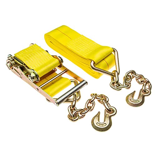 4" X 40' Heavy Duty 15,000 Lb. Ratchet Strap With Chain Extension Grab Hook Ends #TOP3