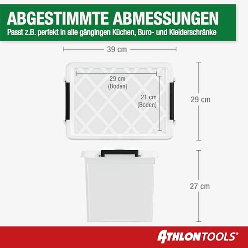 ATHLON TOOLS 4x 20 L pudełka do przechowywania z pokrywkami, odporne na żywność - zapięcia - 100% nowy materiał plastikowe pudełko przezroczyste - pudełka na ubrania możliwość układania w stos…