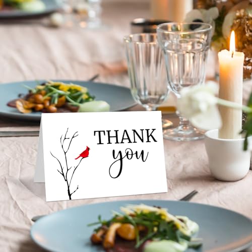 Marspark 100 Sets Funeral Thank You Sympathy Cards with Envelopes and Message Inside Memorial Card Bereavement Cards with Stickers for Funeral Loved Ones Celebration of Life(Cardinals) - Thumbnail 6
