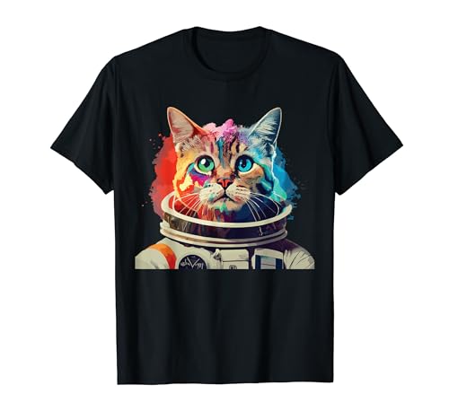 Astronauta Espacio Gato Mamá Papá Hombres Niño Colorido Astronauta Espacio Camiseta