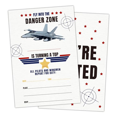 ltazhyi Fighter Jet Birthday Party Invite Card for Kid, Airplane Birthday Invitation for Boys, Set of 20 Cards and 20 Envelopes, Fly into The Danger Zone Celebration Party Supplies for Teen - 30
