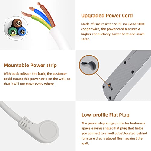 Power Strip Protector contra Sobretensiones con Enchufe Plano, USB C, Carga Rápida 25W, 3 Tomas, 2 Puertos USB, Puerto USB C, Extensión de 1.22 m, Estación de Carga Paquete de 2, Blanco Micmi miniatura 7