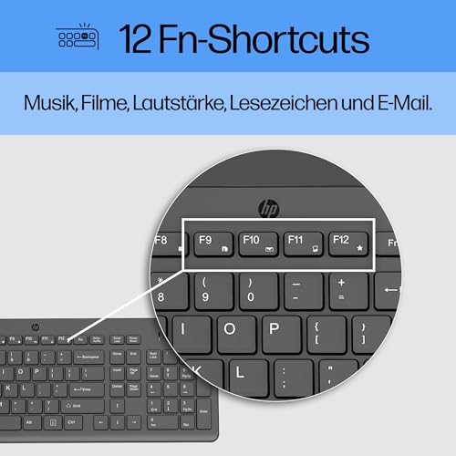 HP 150 kabelgebundene Tastatur, QWERTZ Deutsches Layout, 12 Fn Tasten, funktioniert mit Windows & Mac, leise, schwarz – Ansicht 4
