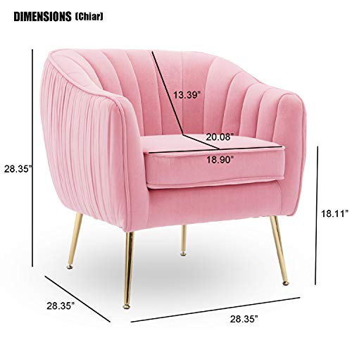 Altrobene Velvet Accent Chair, Modern Barrel Arm Chair For Living Room Bedroom With Gold Finished Legs, Blush Pink #TOP2
